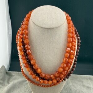 Statement Necklace Orange Acrylic Beaded Layered 18"